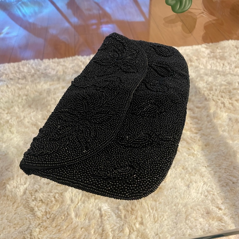 Take A Look At This Vintage Black Beaded Hato Hasi Clutch! Elegant For Evening.